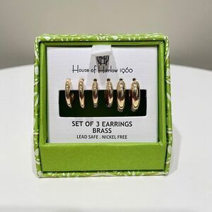NEW House of Harlow 1960 Gold Tone Hoop Earrings Set of 3 Earrings